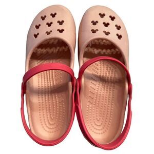 Pink Disney Crocs Minnie Mouse Ears Holes Girls Size 6 Straps Mary Janes EUC